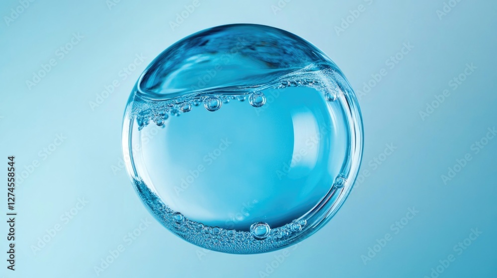 Bright blue water droplets resting on a clear glass globe, symbolizing purity and simplicity. Bright blue water droplets resting on a clear glass globe, symbolizing purity and simplicity.