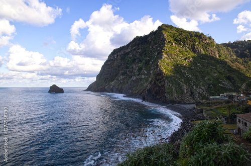 Beautiful rocks in Ponta de São Lourenço in Madeira in a summer day with blue cloudy sky with unique and imposing scenery with panoramic views over north and south sides of the island photo