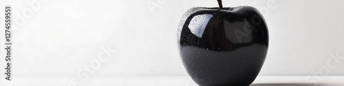Glossy Black Apple on a Minimalist White Background with Copy Space