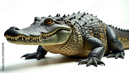 Close-Up Portrait of Crocodile on Pure White Studio Background - Generative AI