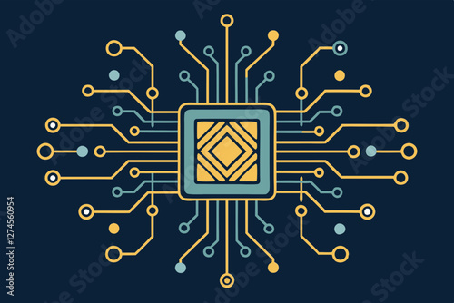 Microchip Circuit Board Icon – Intricate Vector Line Drawing