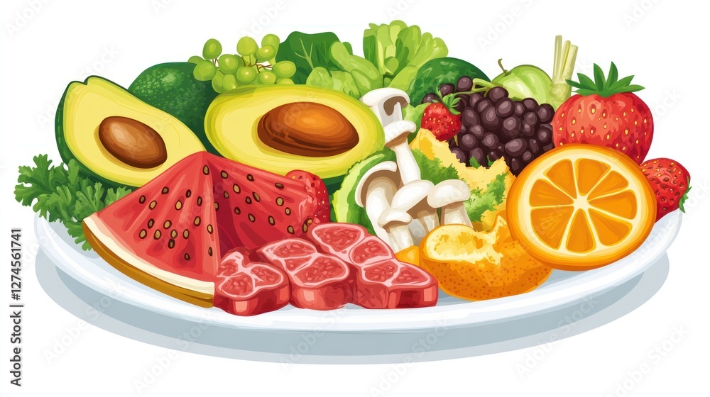Naklejka premium Fresh fruit and vegetable platter, healthy eating