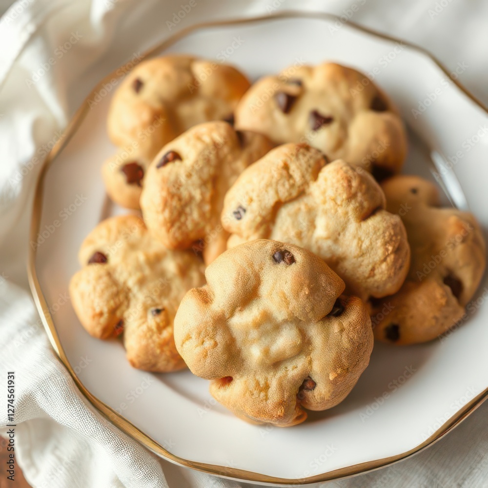 Chocolate chip cookies on plate. Chocolate chip cookies on plate.