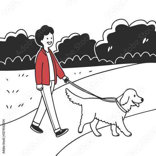 Boy Walking A Dog Vector