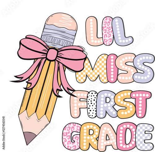 lil miss firest grade, second grade, third grade, fourth grade, pre-k, fifth grade, Lil miss third grade EPS Vector, Little Miss third grade EPS Vector, Coquette pincel EPS Vector, Dalmatian dots EPS 