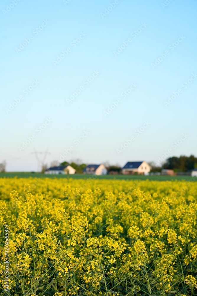 Yellow field of flowering rapeseed in the countryside. Yellow field of flowering rapeseed in the countryside.