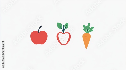 Fresh Fruits, Apple and Carrot Icons, Simple Flat Design photo