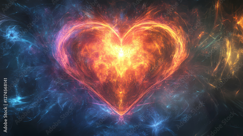 Obraz premium Ethereal heart energy creating divine heart shape,universal, universal, shimmering, sacred, metaphysical, spiritual. Luminous Metaphysical Energy. Illustration