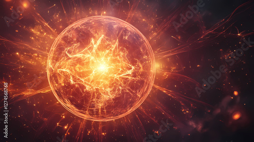 Glowing digital sphere of enlightening cosmic radiance and transcendent imagination. Luminous Metaphysical Energy. Illustration
