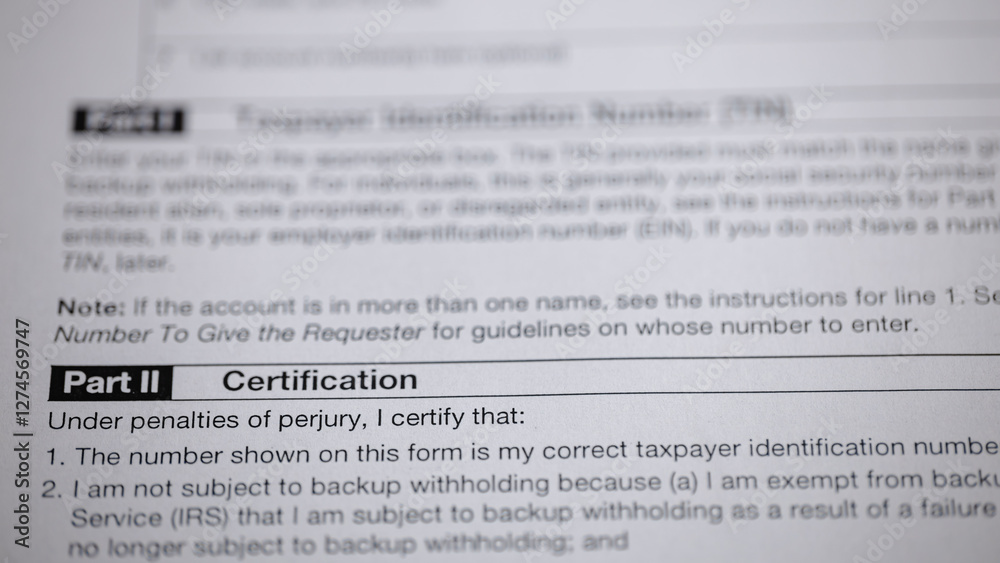 Close-up view of the Part II Certification section of a document, focusing on statements about taxpayer identification number and backup withholding. Close-up view of the Part II Certification section of a document, focusing on statements about taxpayer identification number and backup withholding.