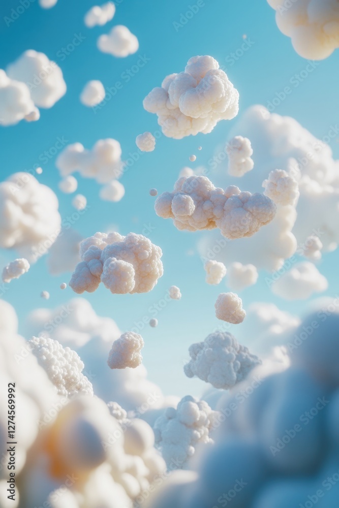 Puffy white clouds of popcorn floating against a clear blue sky Puffy white clouds of popcorn floating against a clear blue sky