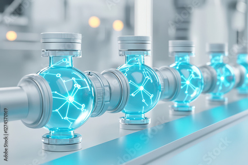 Futuristic clean water purification system showcases glowing blue particles as contaminants are filtered at the molecular level in a digital visualization