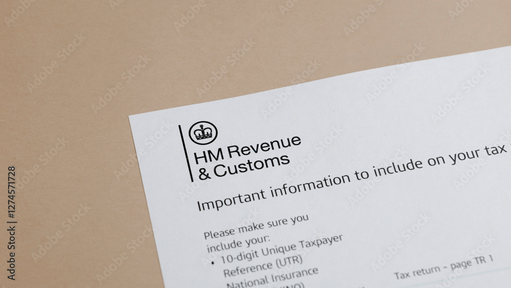 Close-up of an official tax document from governmental revenue service focusing on information required for completing the tax return form, on a neutral background. Close-up of an official tax document from governmental revenue service focusing on information required for completing the tax return form, on a neutral background.