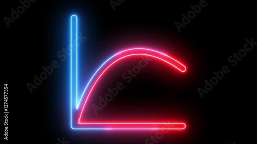 Neon glowing graph decries animation on black background.