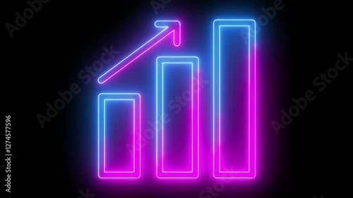 Neon growing graph icon animation on black background.