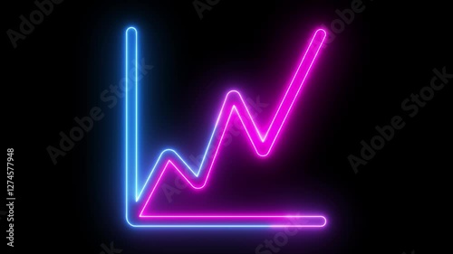 Neon graph arrow icon animation on black background.