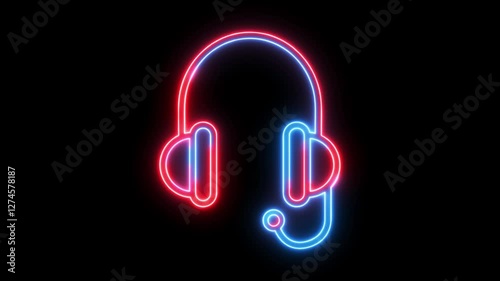 Neon headphone icon animation on black background.