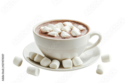 Warm cup of hot cocoa topped with fluffy marshmallows on a cozy winter afternoon isolated on transparent background
