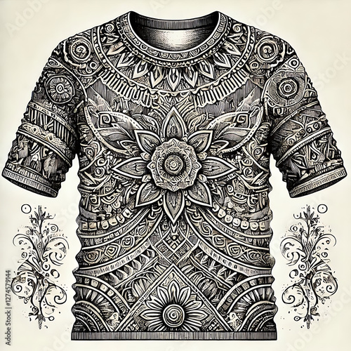 Monochrome Floral Pattern T-Shirt: Unique Graphic Design and Fashion Statement