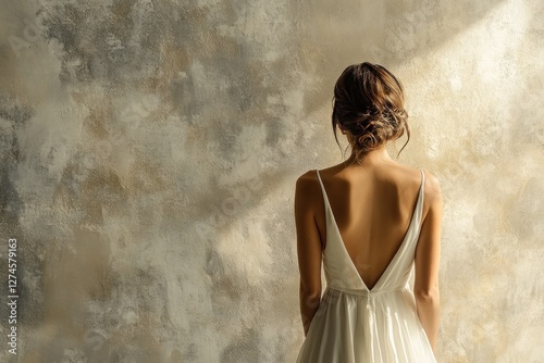 A bride stands gracefully, showcasing a beautiful gown against a serene backdrop, ideal for contemporary wedding themes and inspiration