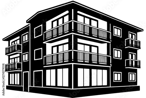 Modern Apartment Building Vector | High-Rise with Balconies & Windows