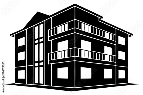 Modern Apartment Building Vector | High-Rise with Balconies & Windows