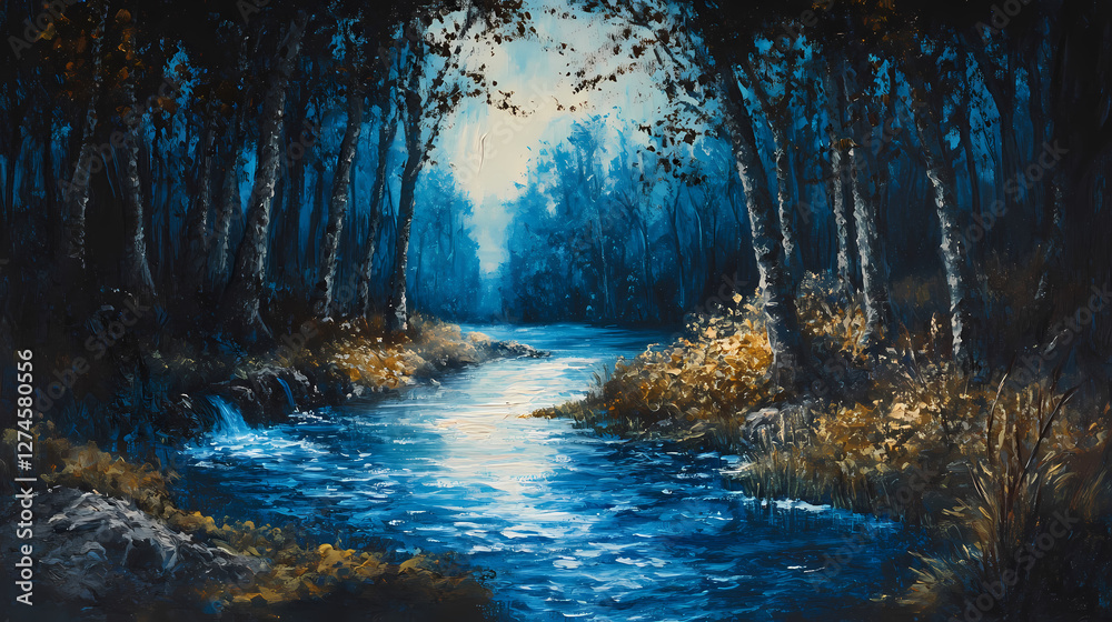 Naklejka premium natural landscape trees grass river