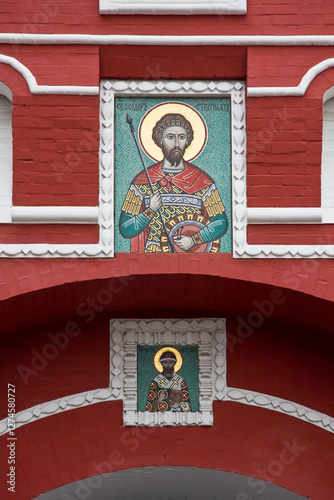 Russion icons and religious paintings inside saint basil's cathedral on the red square photo