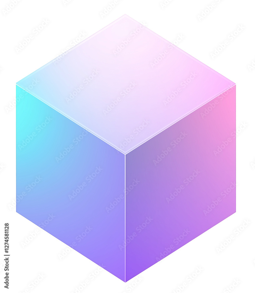 Neon cube isolated on transparent background. 3d holographic primutive shape. Render of 3d Neon cube isolated on transparent background. 3d holographic primutive shape. Render of 3d
