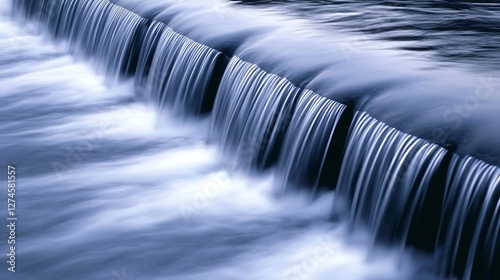 Serene cascading water over a low dam structure