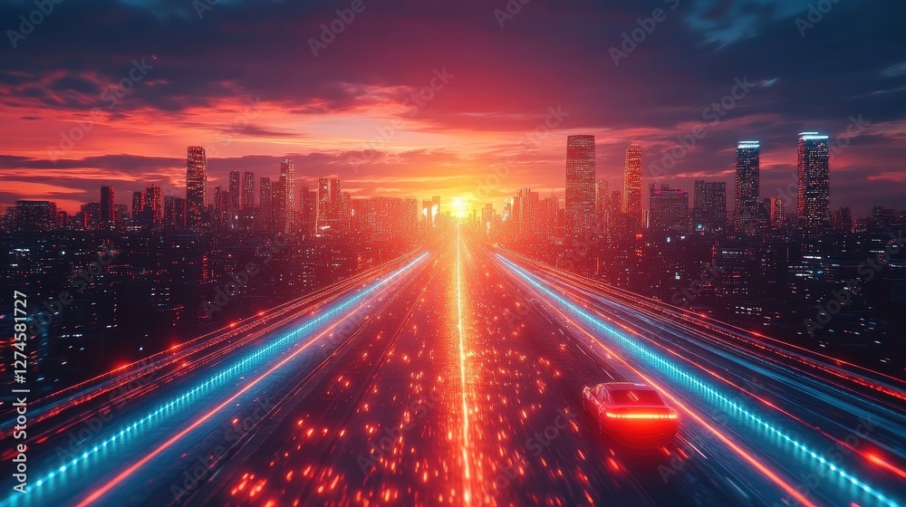 2025 New Year road trip concept with a highway road leading into the future