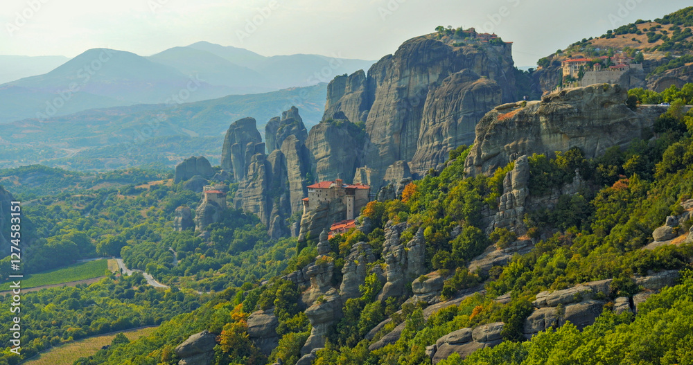 Obraz premium The Rousanou, the Nikolaos and the Grand Metereon monasteries on the Meteora