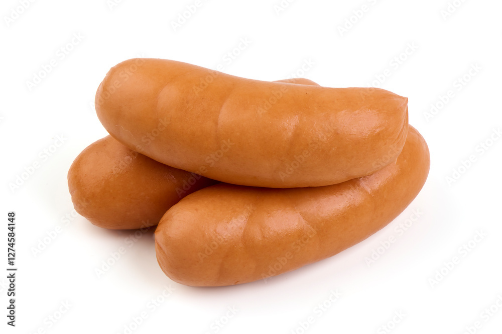 Boiled sausages, isolated on a white background. Boiled sausages, isolated on a white background.