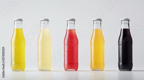 Wallpaper Mural Assorted colorful glass bottles of beverages arranged in a line on a clean white background Torontodigital.ca
