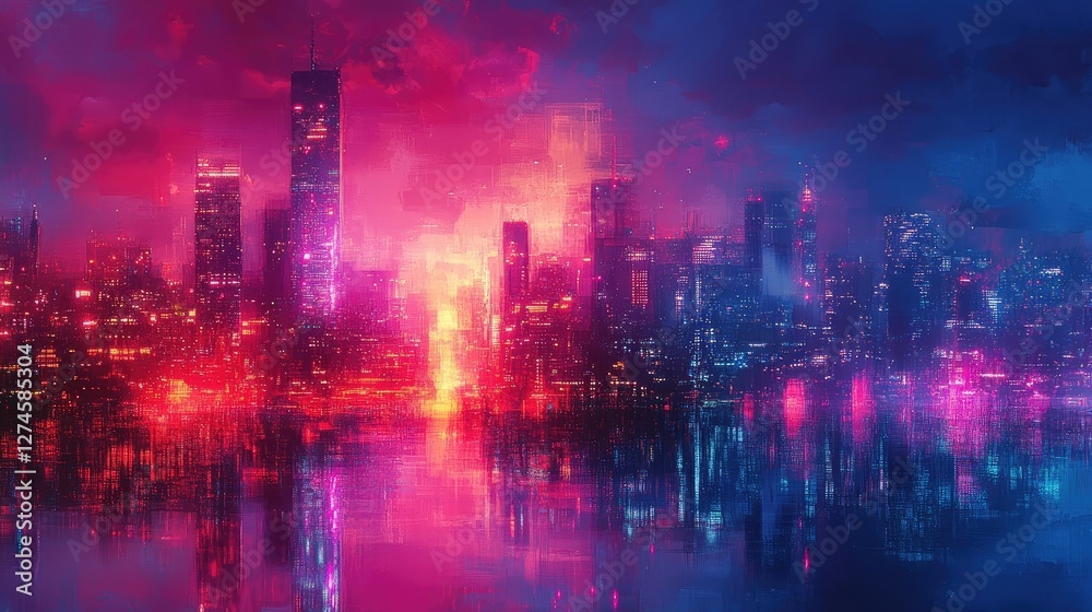 Fototapeta premium Abstract blur lights in the night in panoramic view.