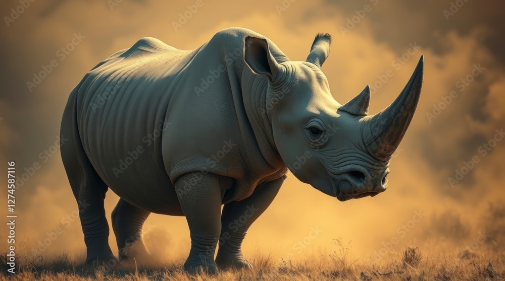 Fototapeta premium Majestic Rhino in African Savanna Sunset