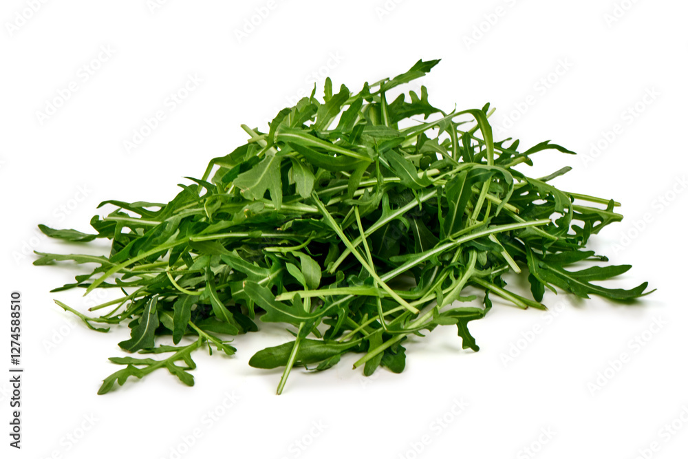 Fresh vegetarian arugula salad, isolated on white background. High resolution image. Fresh vegetarian arugula salad, isolated on white background. High resolution image.