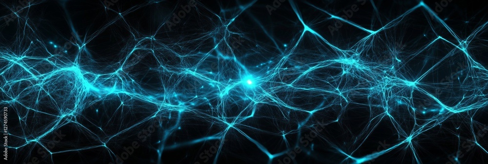Fototapeta premium Electrified Connections in Blue, Abstract Network on Dark Background, Technology Concept, Energy