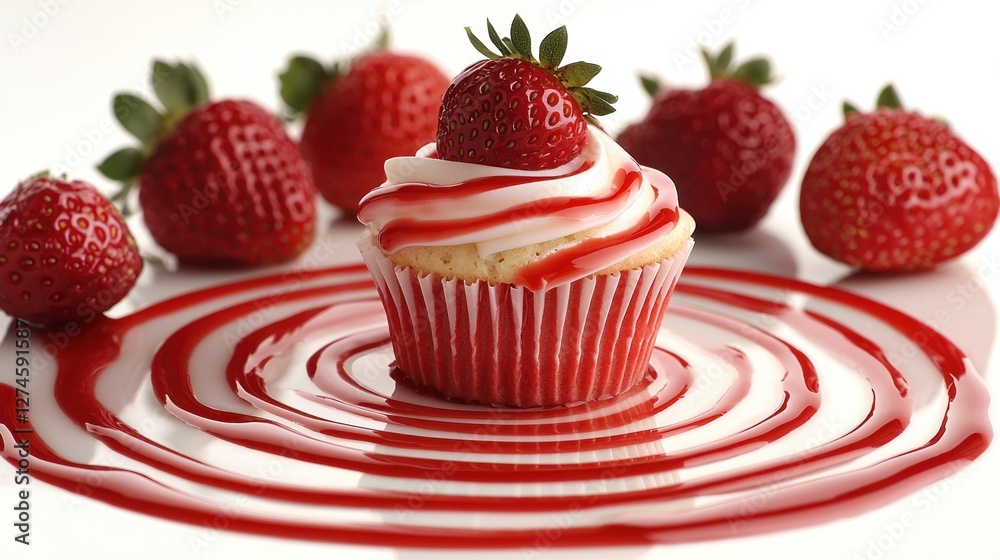 Strawberry Cupcake Topped With Fresh Strawberry And Glaze Strawberry Cupcake Topped With Fresh Strawberry And Glaze