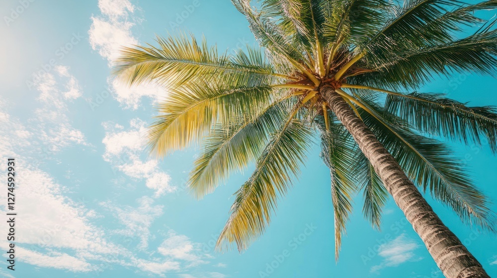 Tropical Paradise: A Majestic Palm Tree Under a Sunny Sky Tropical Paradise: A Majestic Palm Tree Under a Sunny Sky