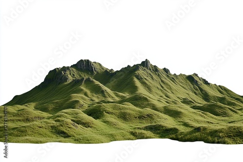Summer cutouts of isolated mountains in the Alps on a white background