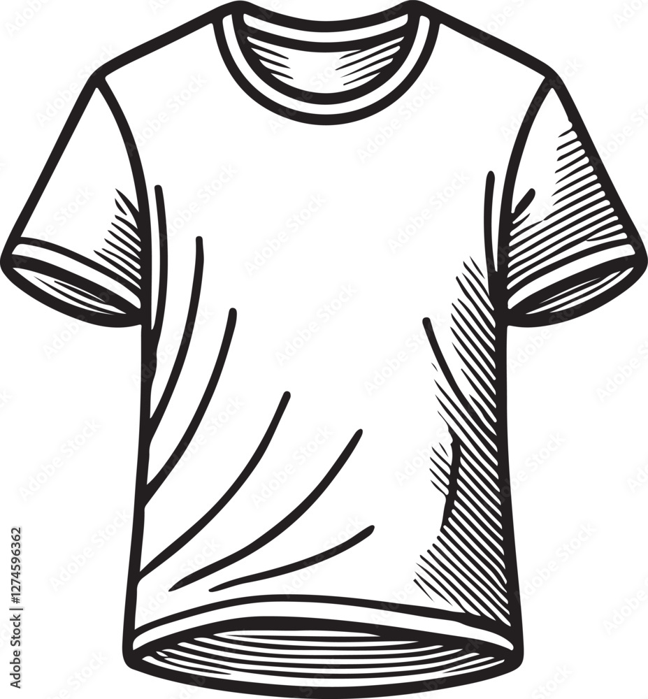 A minimalistic vector illustration of a crew neck t-shirt, drawn in a single continuous line. The design should be sleek and modern, showcasing only the outline of the t-shirt with smooth, uninterrupt A minimalistic vector illustration of a crew neck t-shirt, drawn in a single continuous line. The design should be sleek and modern, showcasing only the outline of the t-shirt with smooth, uninterrupt