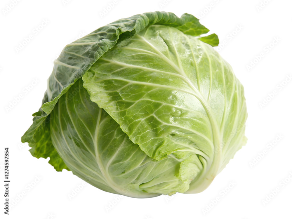 Fresh green cabbage with crisp leaves at market Fresh green cabbage with crisp leaves at market