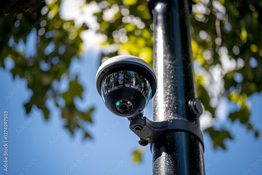 Fototapeta premium The office building has CCTV surveillance at its exterior ceiling