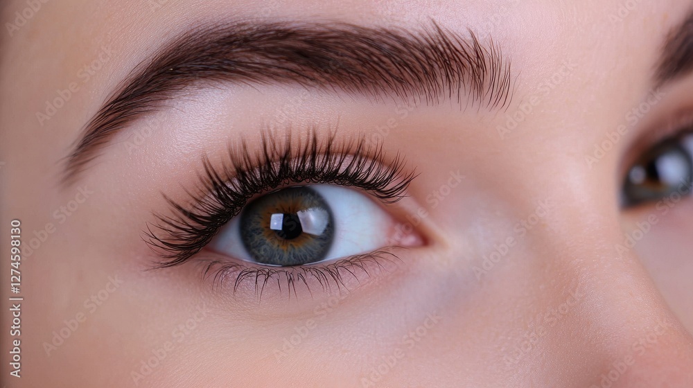 Intense Close-Up: Young Woman Blinks and Smiles, Capturing Her Expressive Gaze and Lush Eyelashes Intense Close-Up: Young Woman Blinks and Smiles, Capturing Her Expressive Gaze and Lush Eyelashes