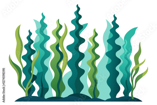 Tall Kelp Forest with Long Leaves. Intricate Vector Art
