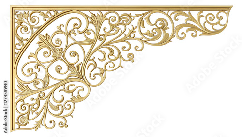 Elegant filigree corner decoration in gold on a transparent background	