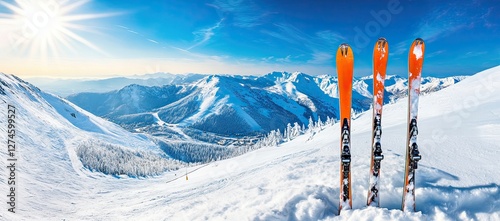 On a sunny day in South Tyrol, Solda, Italy, skiers explore the snowy mountain tops using backcountry equipment for ski touring