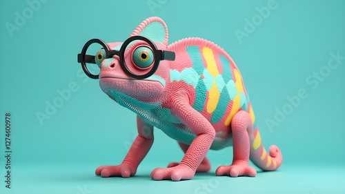 Colorful chameleon with glasses