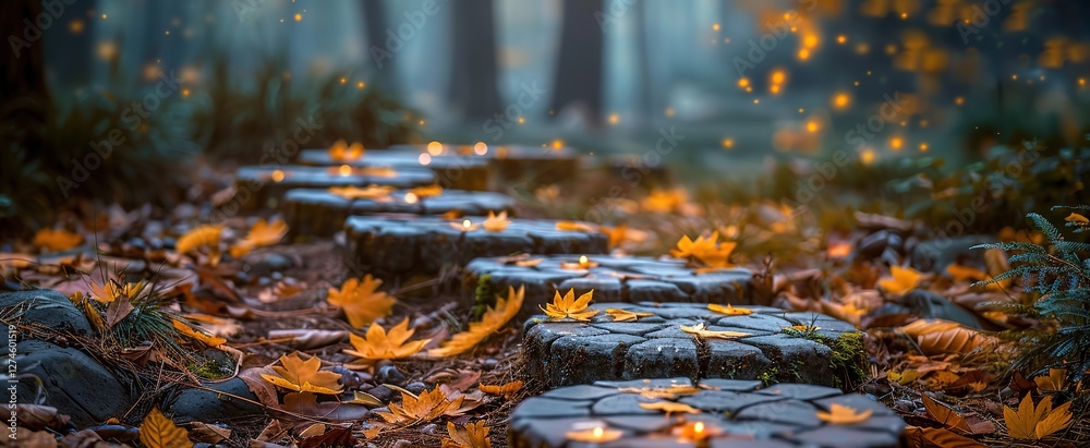 beautiful nature wood walkway path middle of autumn forest beautiful nature wood walkway path middle of autumn forest